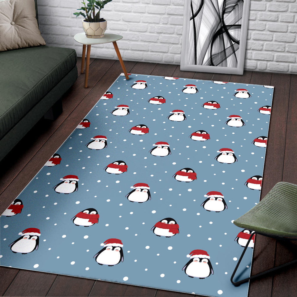 Cute Penguin Christmas Snow Pattern Area Rug