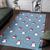 Cute Penguin Christmas Snow Pattern Area Rug