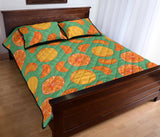 orange fruit pattern green background Quilt Bed Set