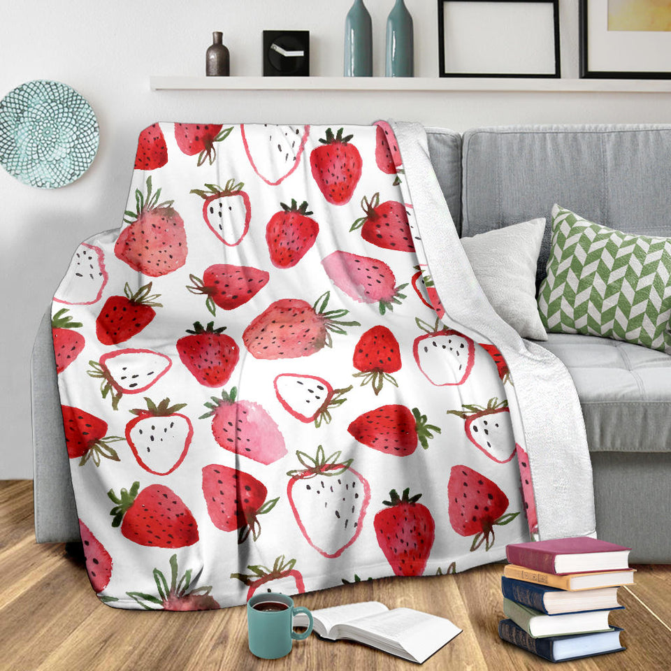 Watercolor Hand Drawn Beautiful Strawberry Pattern Premium Blanket