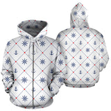 Anchor Rudder Nautical Design Pattern Zip Up Hoodie