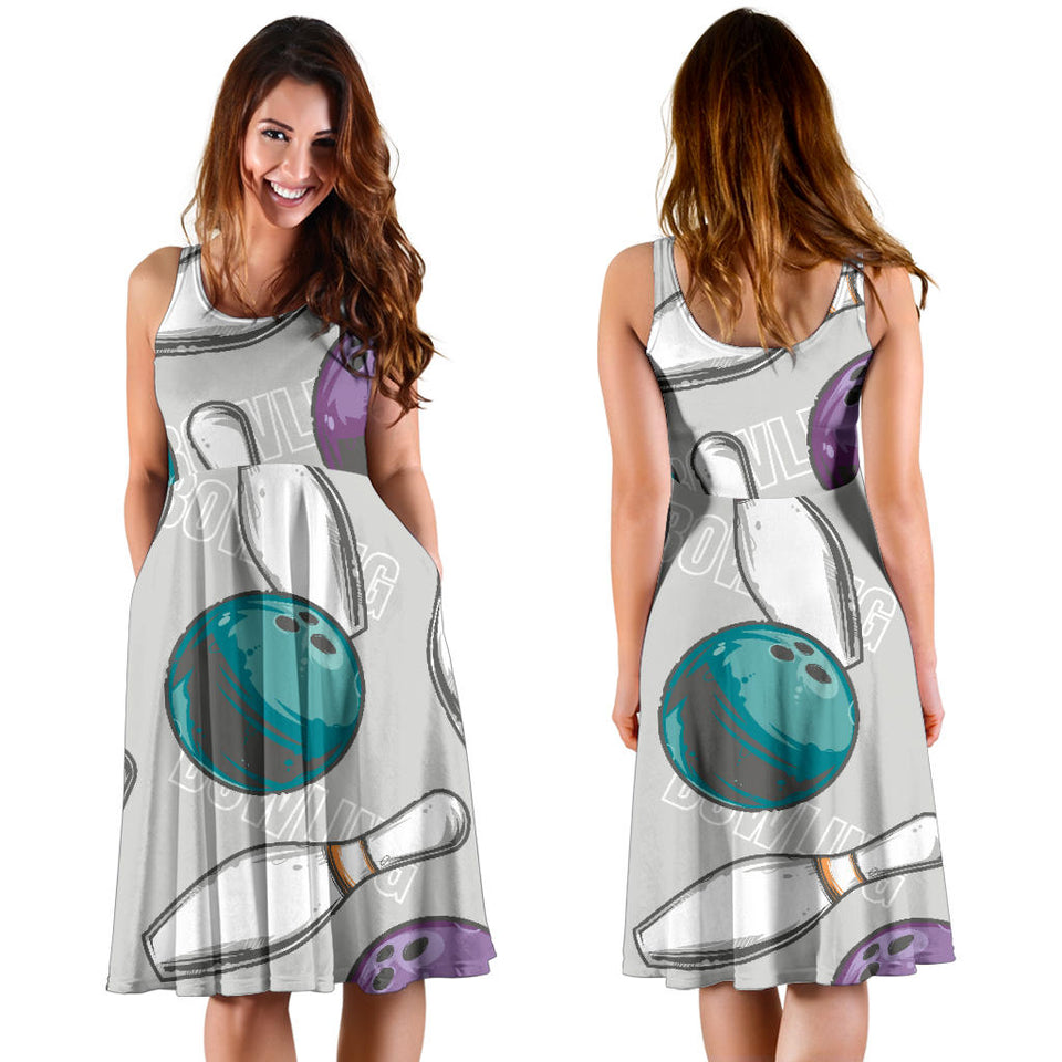 Bowling Ball And Pin Gray Background Sleeveless Midi Dress