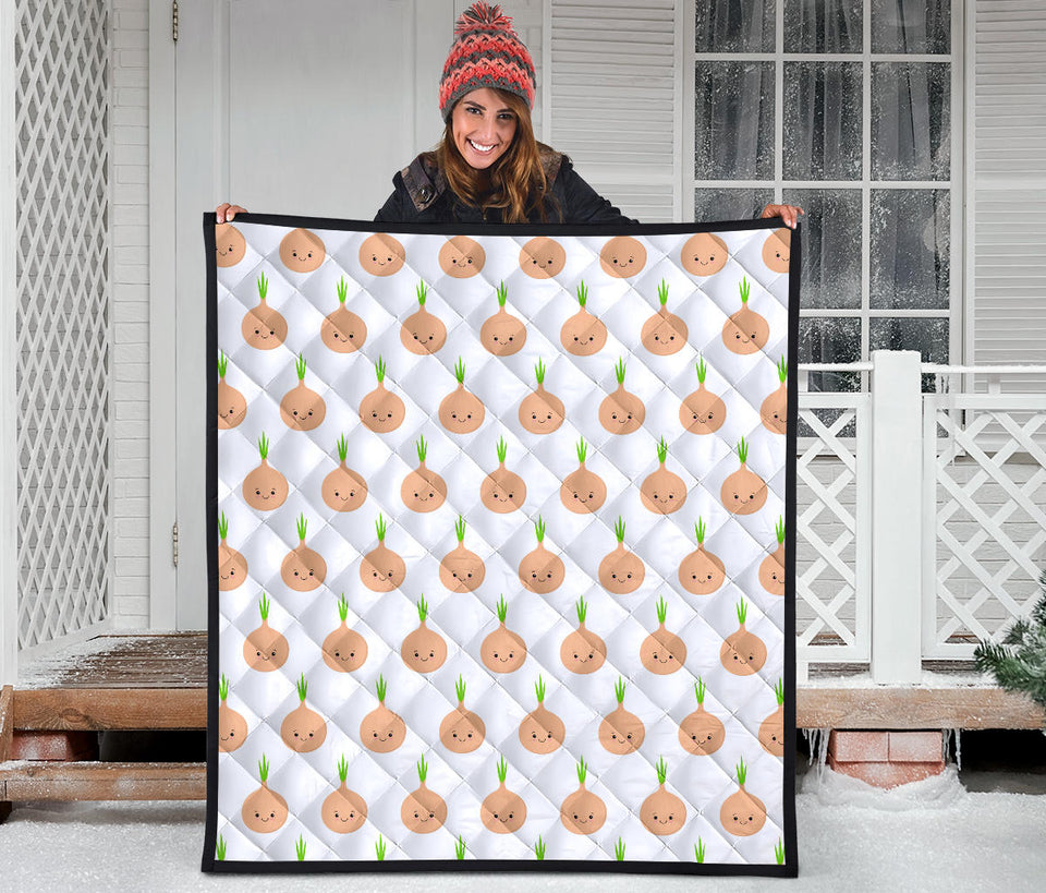 Cute Onions Smiling Faces Premium Quilt