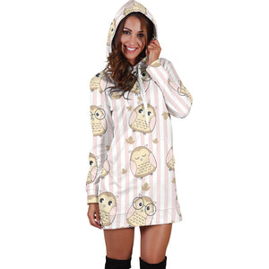 Cute Owl Leaf Women'S Hoodie Dress