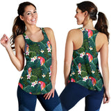 Parrot Palm tree leaves flower hibiscus pattern Women Racerback Tank Top