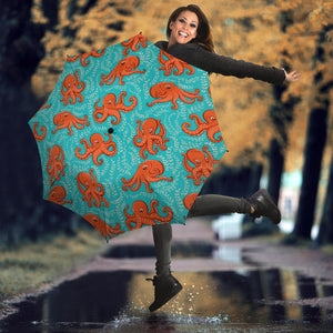 Octopus Turquoise Background Umbrella