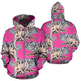 Chameleon Lizard Pattern Pink Background Zip Up Hoodie