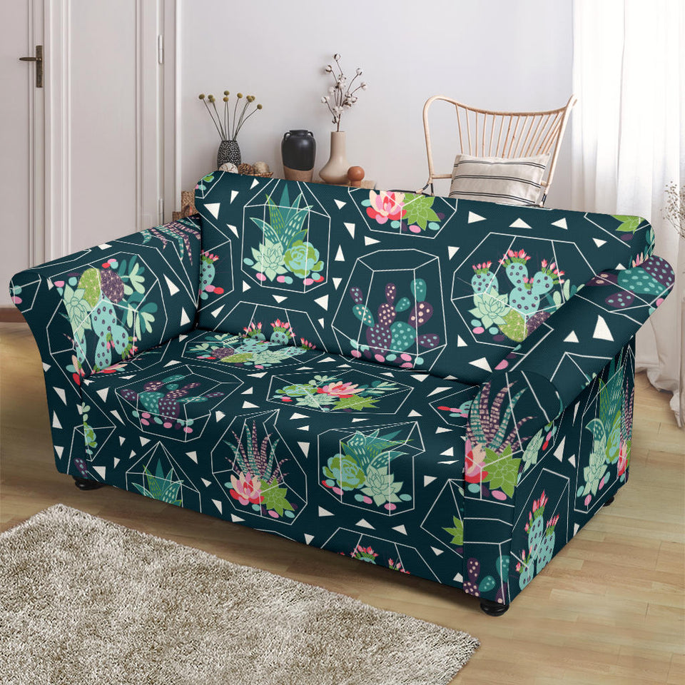 Cactus Glass Terrarium Pattern Loveseat Couch Slipcover