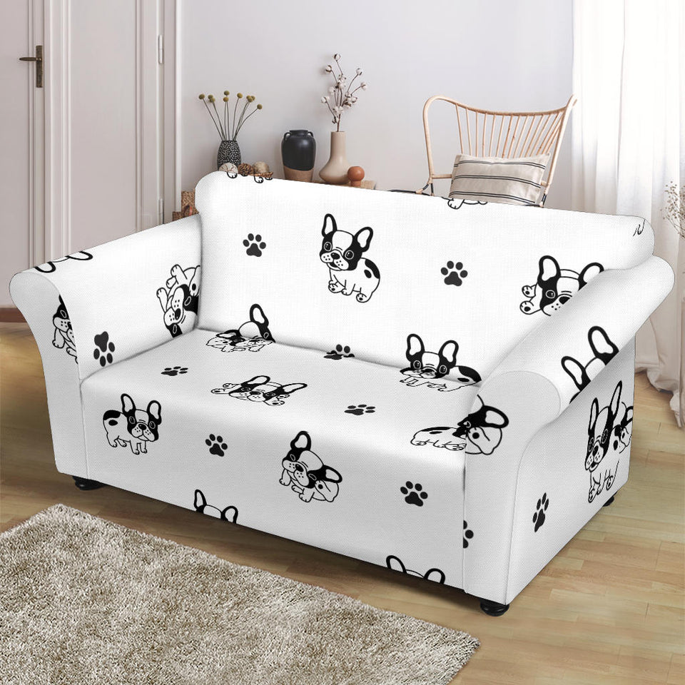 Cute French Bulldog Paw Pattern Loveseat Couch Slipcover