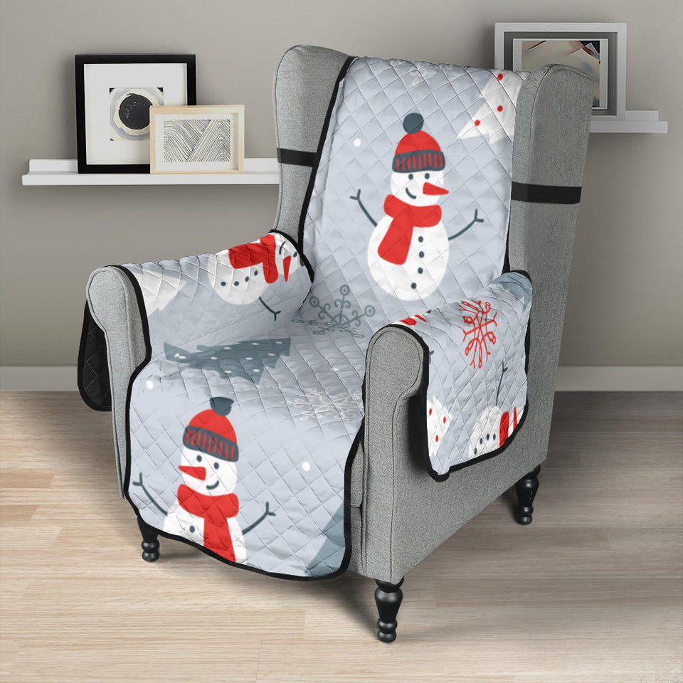 Snowman christmas  tree snow gray background Chair Cover Protector