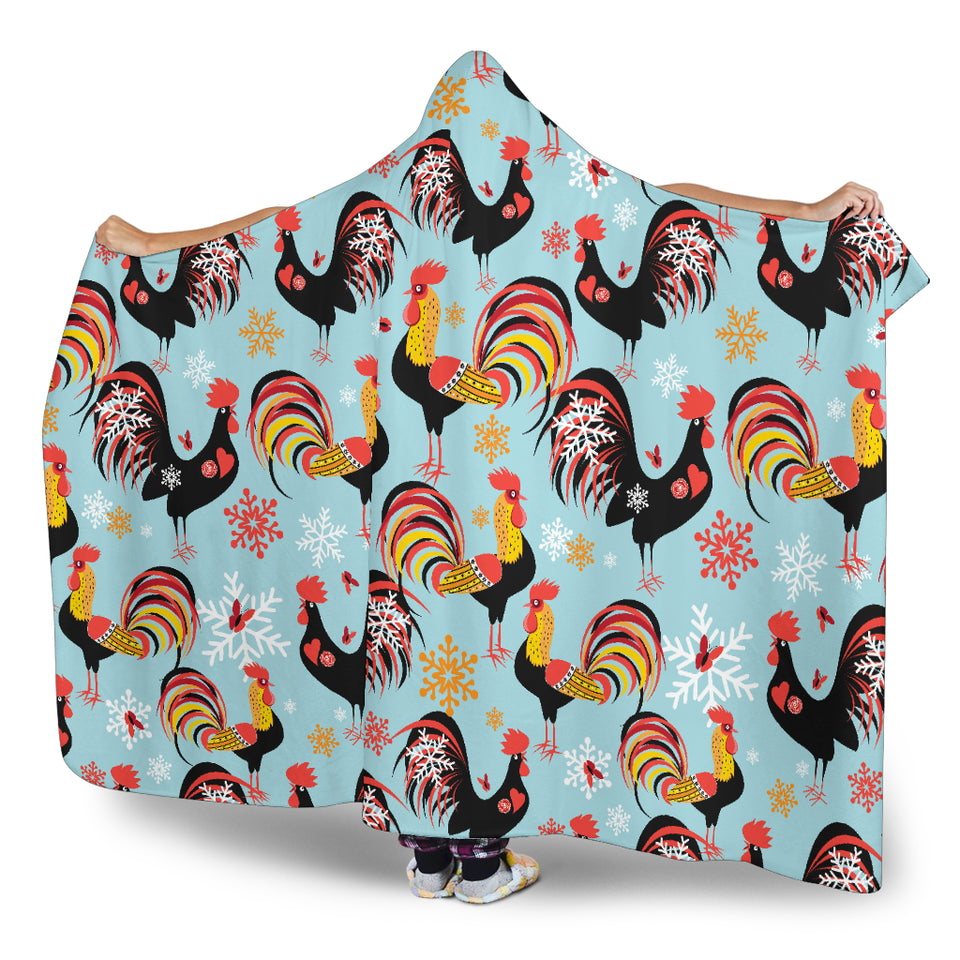 Rooster Chicken Cock Snowfalke Hooded Blanket