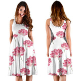 Pink Lotus Waterlily Pattern Sleeveless Midi Dress