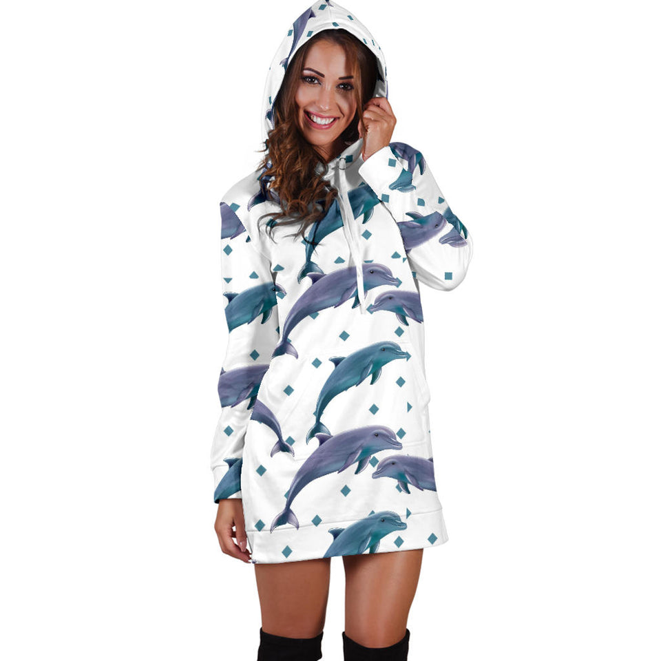 Dolphins Pattern Dotted Background Women'S Hoodie Dress
