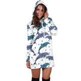 Dolphins Pattern Dotted Background Women'S Hoodie Dress