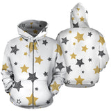 Hand Drawn Gold Black Star Pattern Zip Up Hoodie