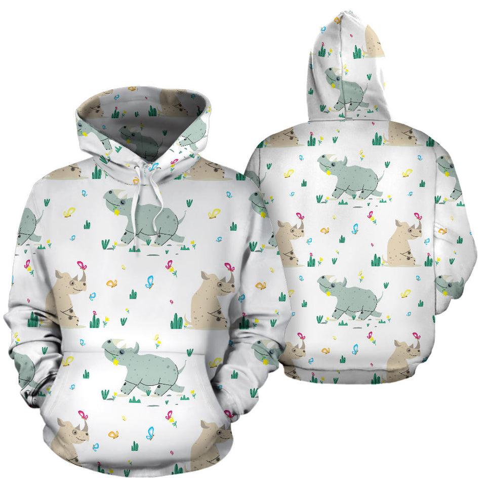 Cute Rhino Pattern Men Women Pullover Hoodie