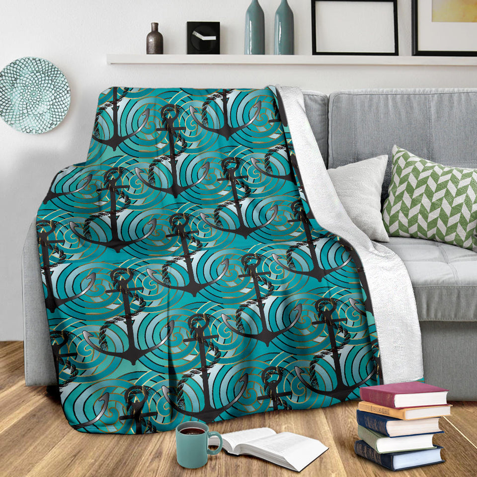 Anchor Nautical Green Background Premium Blanket