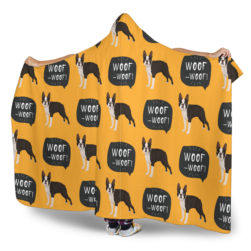 Boston Terrier Design Pattern Hooded Blanket