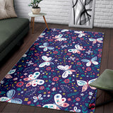Colorful Butterfly Flower Pattern Area Rug