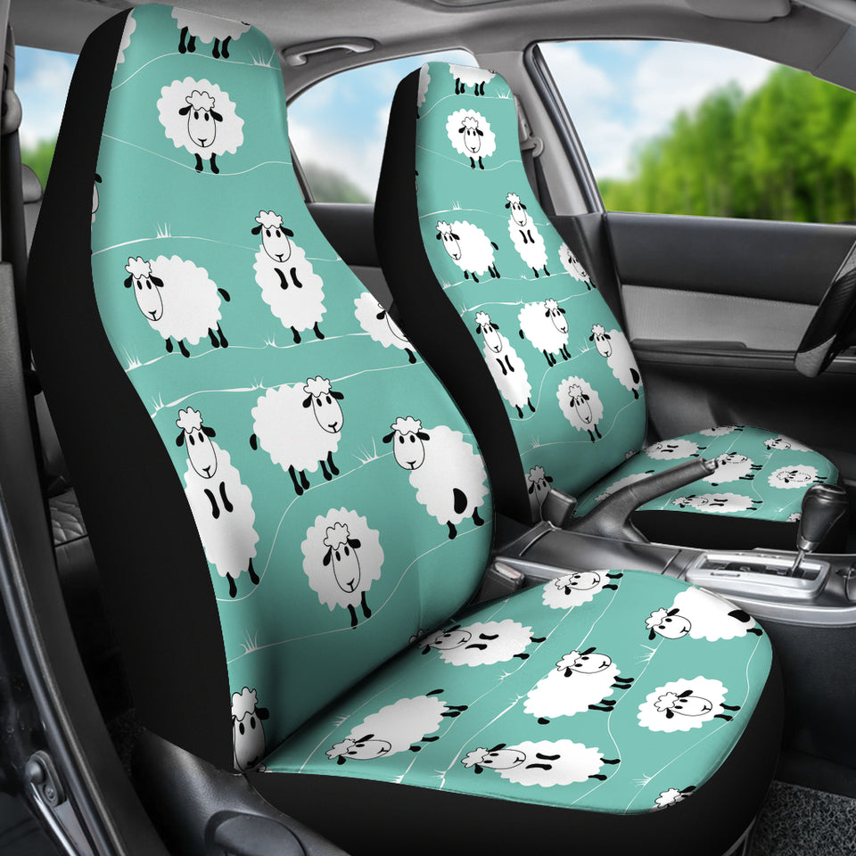 Cute Sheep Green Background  Universal Fit Car Seat Covers
