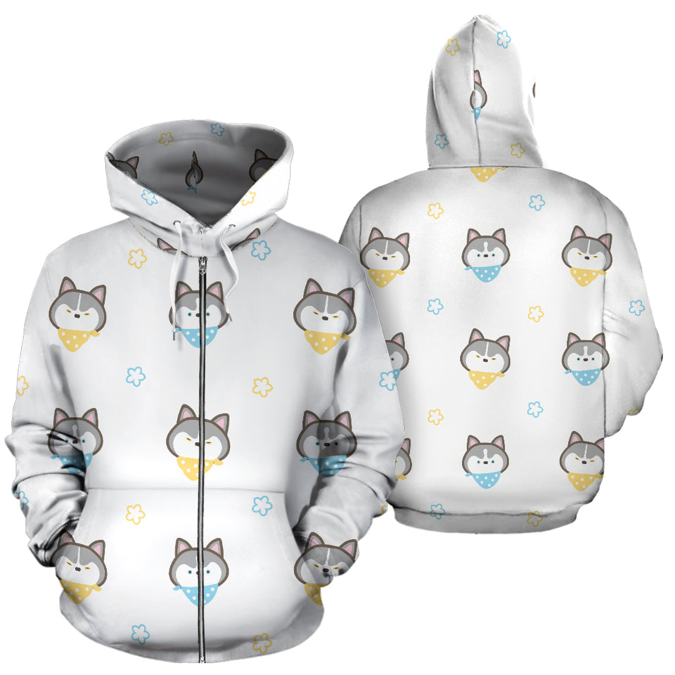 Cute Siberian Husky Pattern Zip Up Hoodie