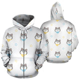 Cute Siberian Husky Pattern Zip Up Hoodie