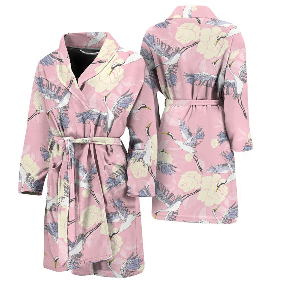 Japanese Crane Rose Pattern Men'S Bathrobe