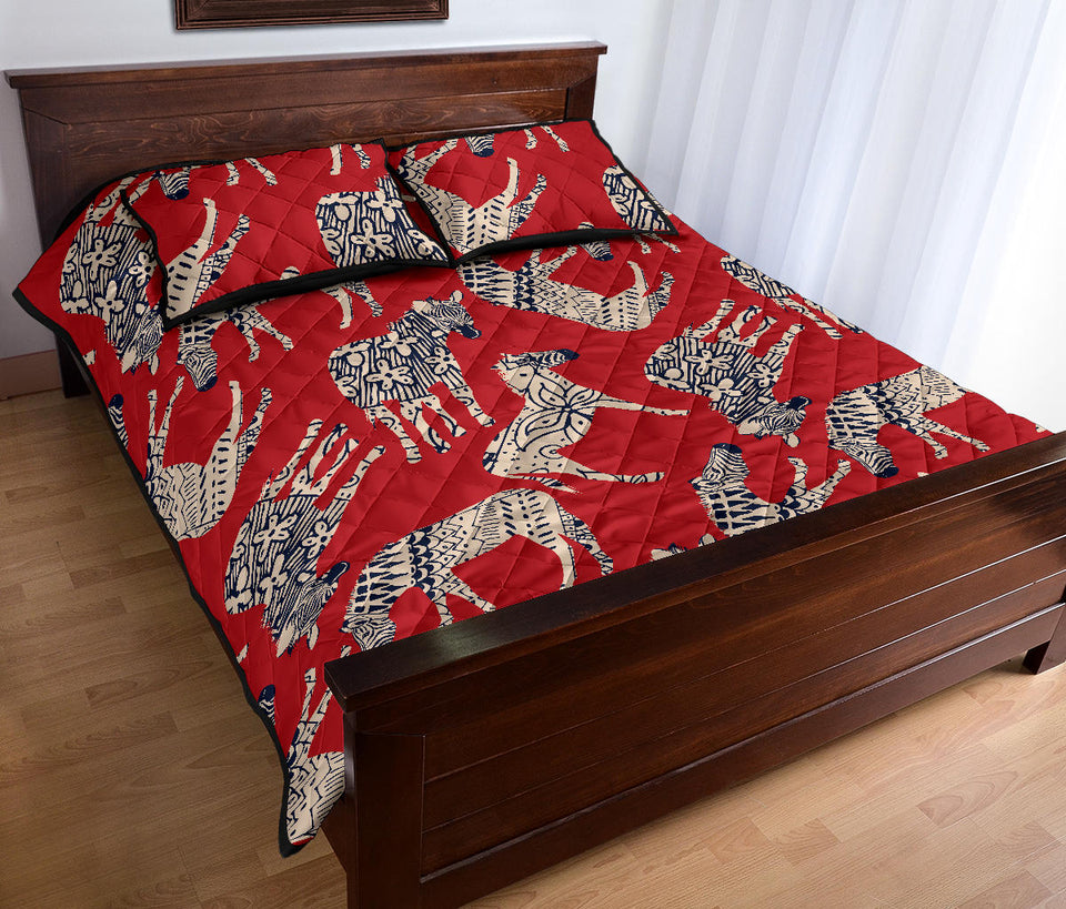 Zebra abstract red background Quilt Bed Set