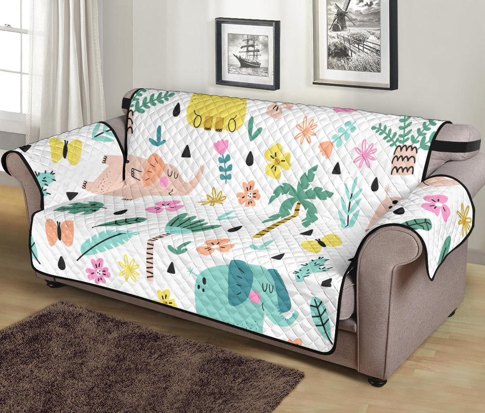 Cute elephants palm tree flower butterfly pattern Sofa Cover Protector