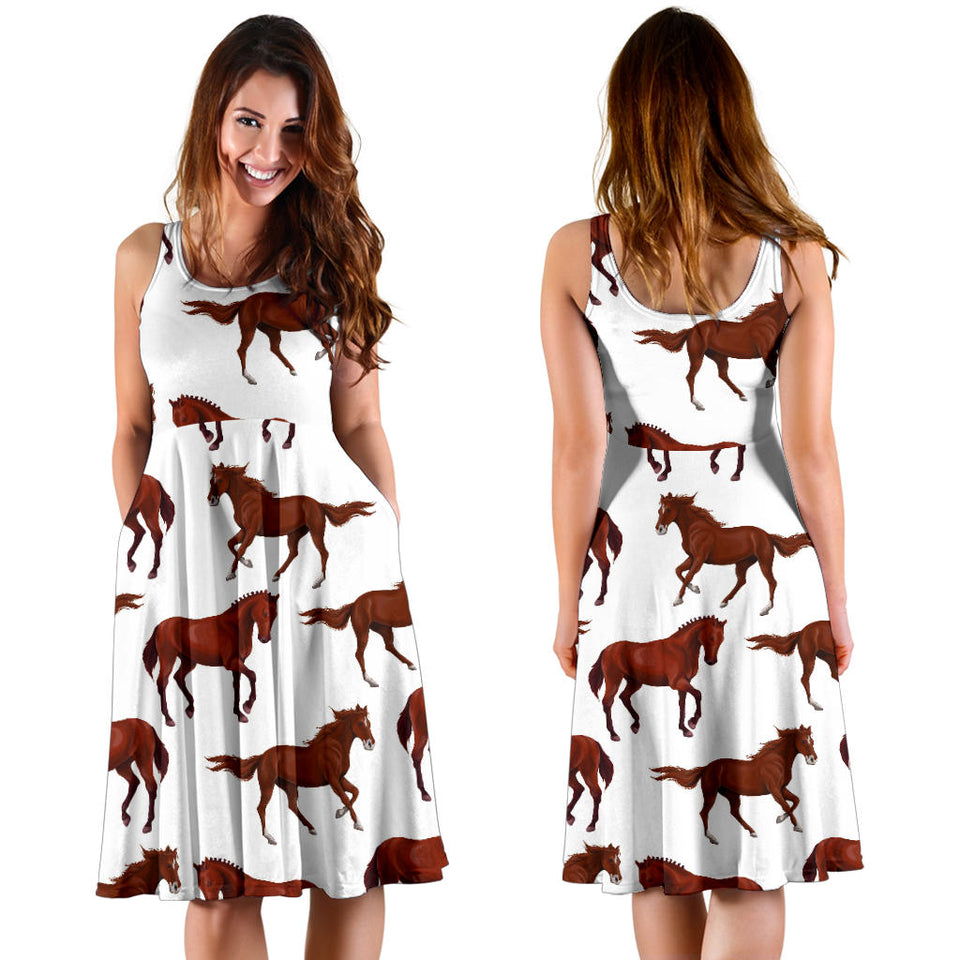 Horses Running Pattern Background Sleeveless Midi Dress