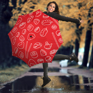 Sushi Pattern Red Background Umbrella