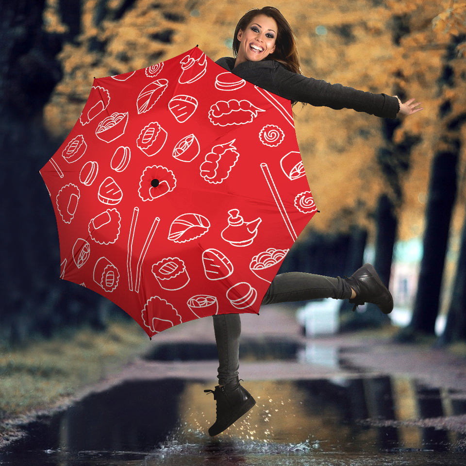Sushi Pattern Red Background Umbrella