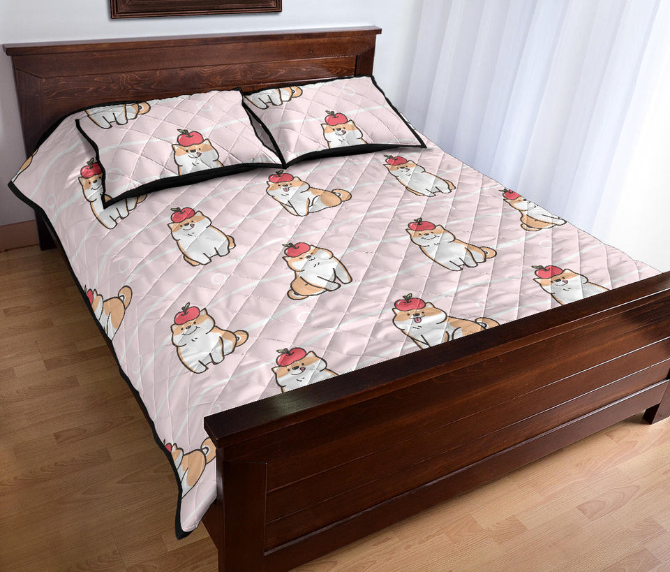 Cute Shiba Inu Dog Apple pattern Quilt Bed Set