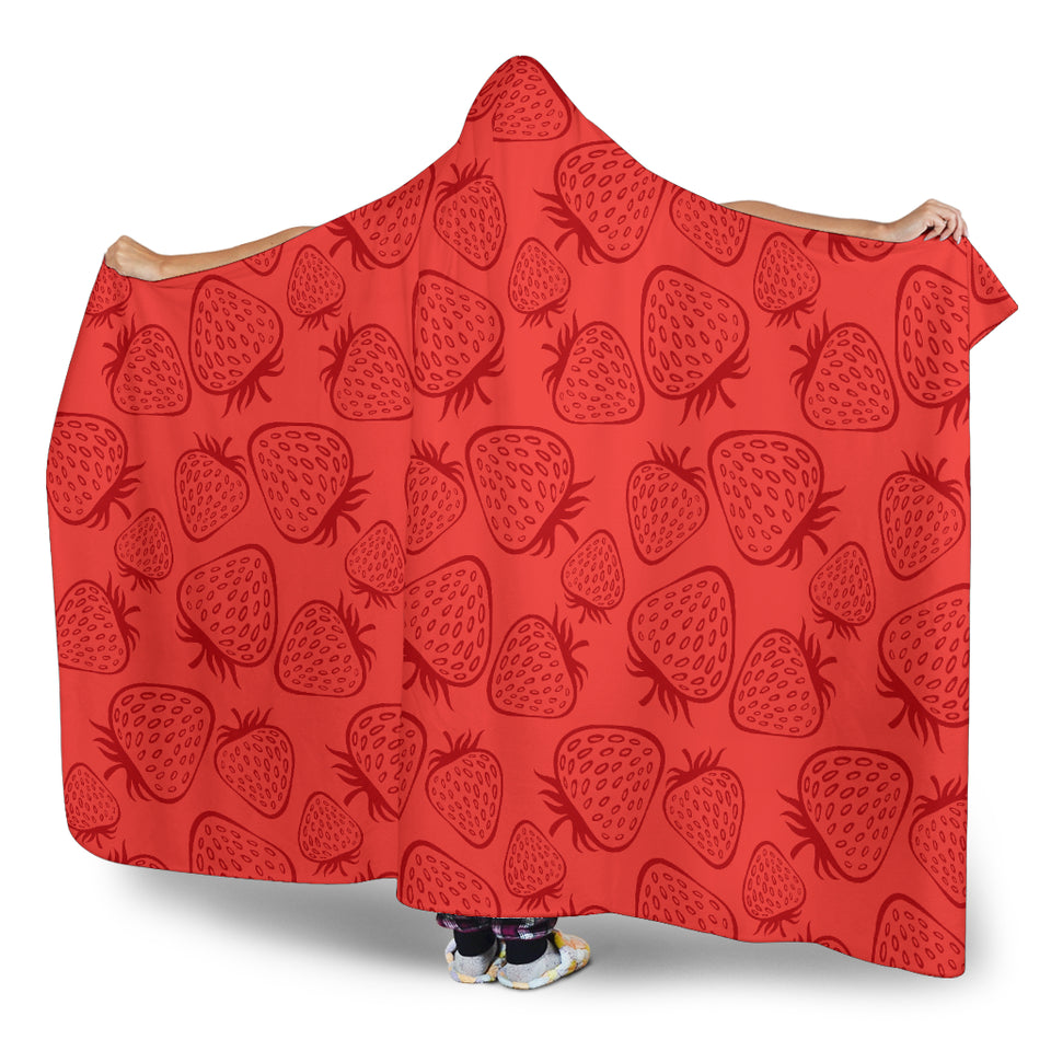 Strawberry Pattern Red Background Hooded Blanket