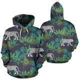 White Bengal Tigers Tropical Plant Zip Up Hoodie