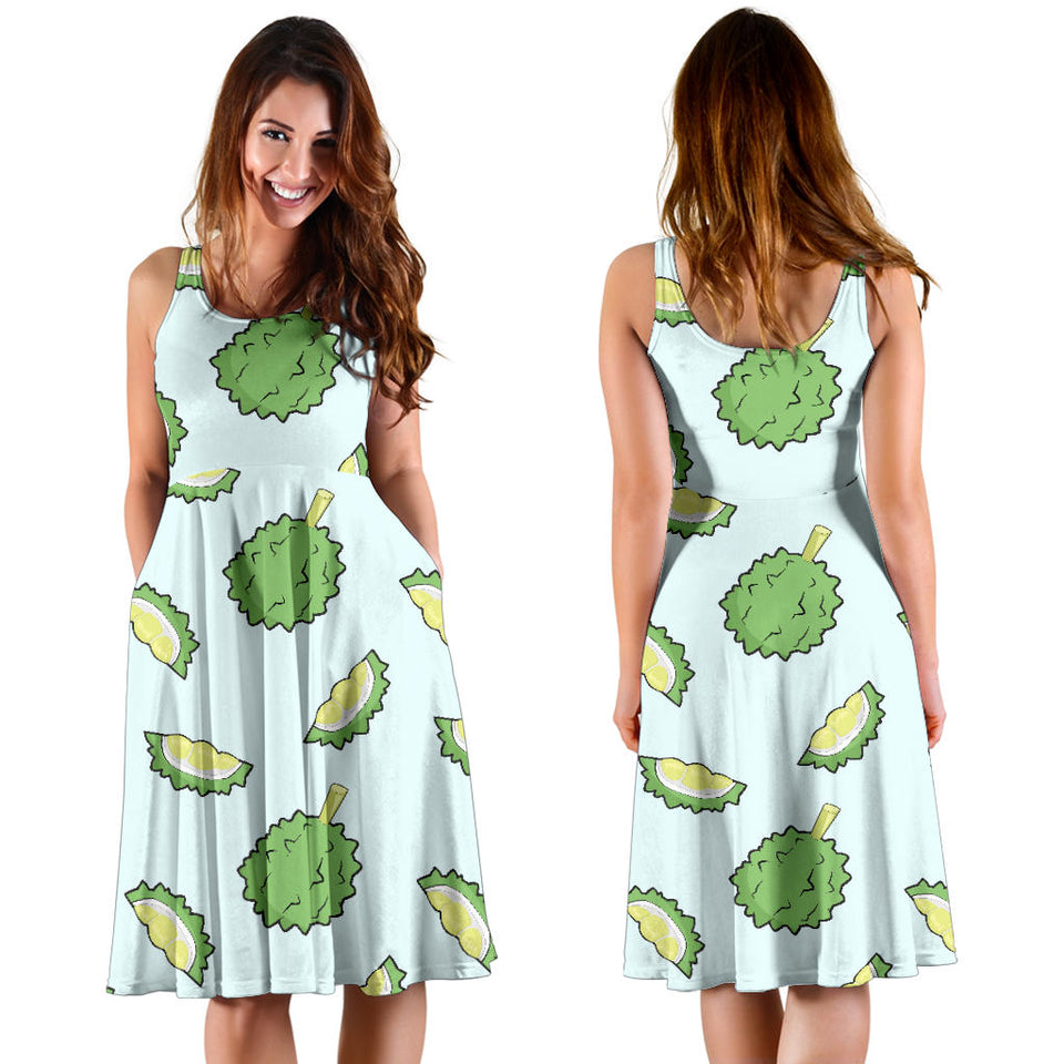 Durian Pattern Blue Background Sleeveless Midi Dress