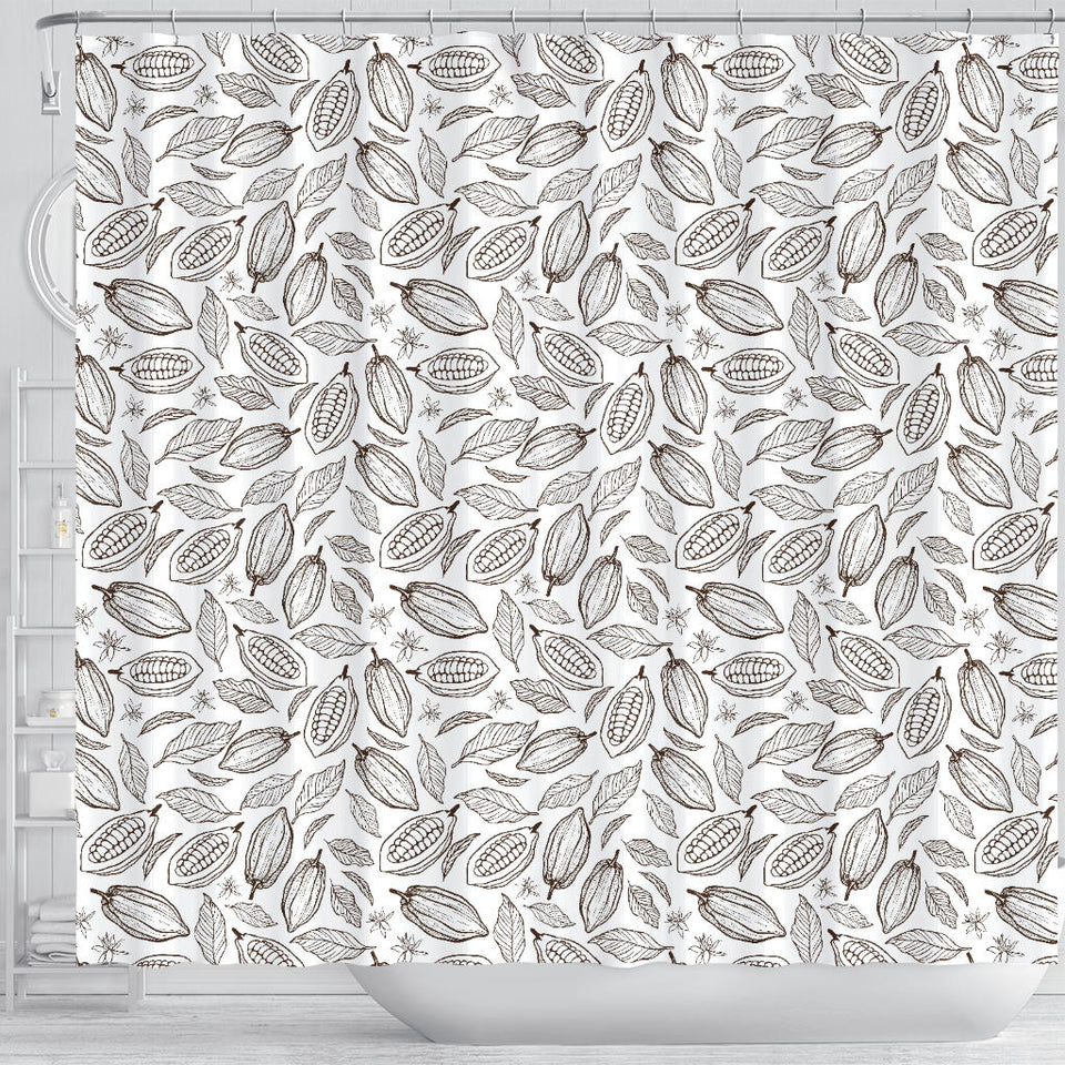 Cocoa Beans Leaves Pattern Shower Curtain Fulfilled In US