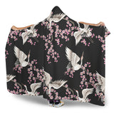 Japanese Crane Pink Sakura Pattern Hooded Blanket