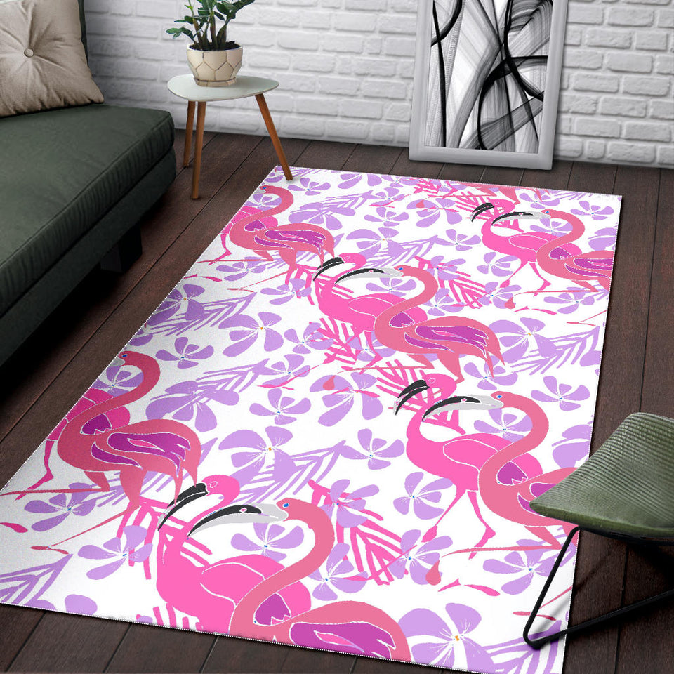 Pink Flamingo Flower Pattern Area Rug