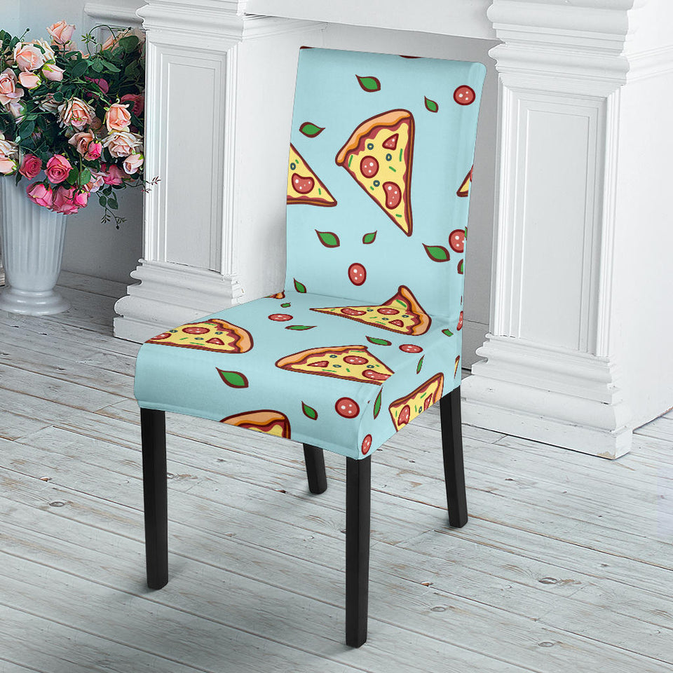 Hand Drawn Pizza Blue Background Dining Chair Slipcover