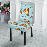 Hand Drawn Pizza Blue Background Dining Chair Slipcover