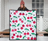 Cherry Pattern White Background Premium Quilt