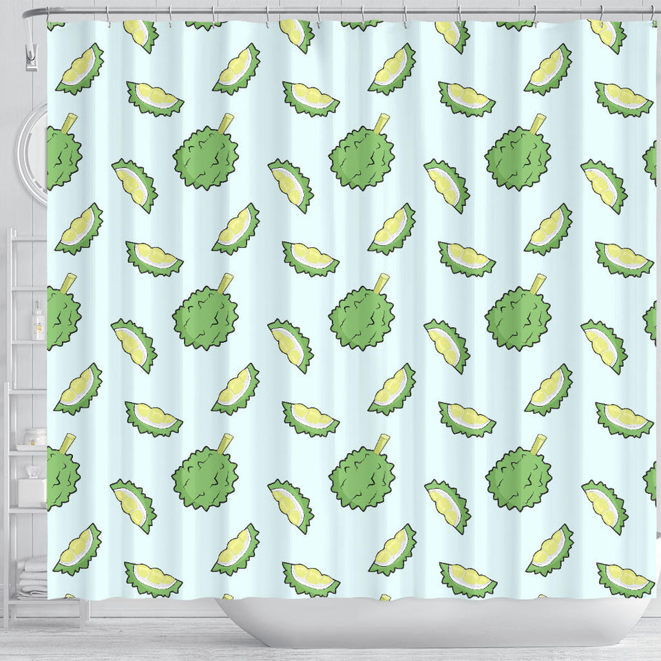 Durian Pattern Blue Background Shower Curtain Fulfilled In US