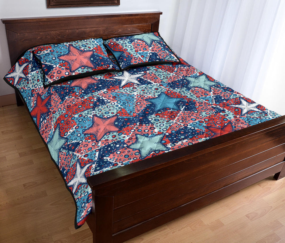 Hand drawn colorful starfish Quilt Bed Set