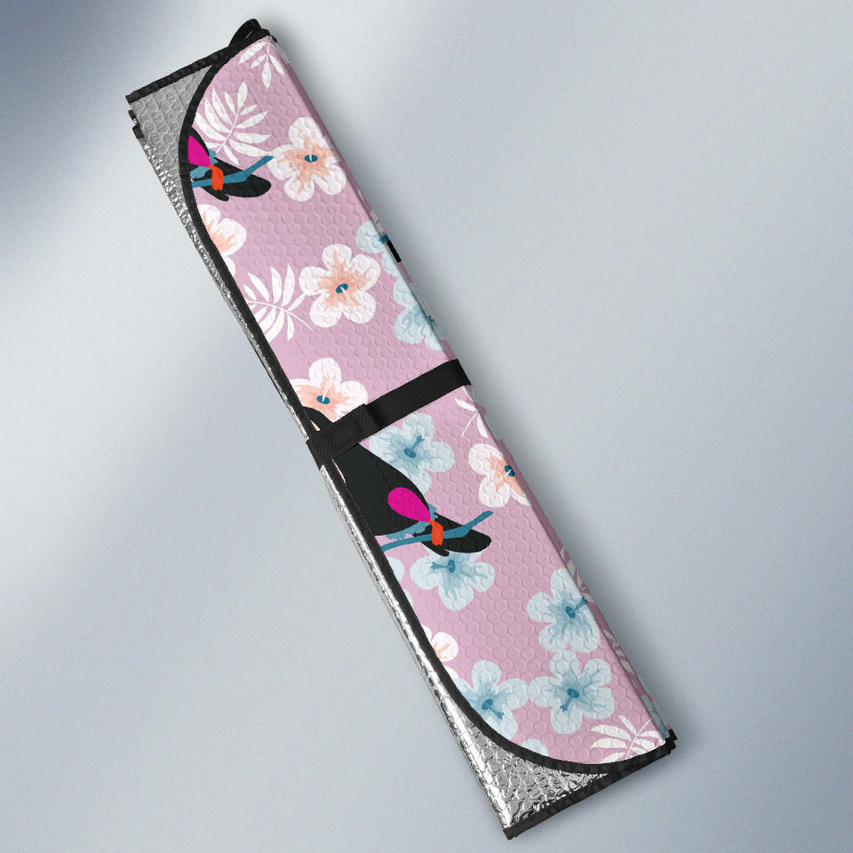 Beautiful Toucan Flower Leaves Car Sun Shade