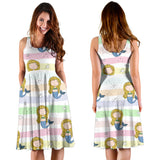 Cute Hand Drawn Mermaid Sleeveless Midi Dress