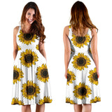 Sunflowers Design Pattern Sleeveless Midi Dress