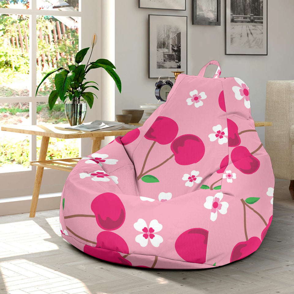 Cherry Flower Pattern Pink Background Bean Bag Cover