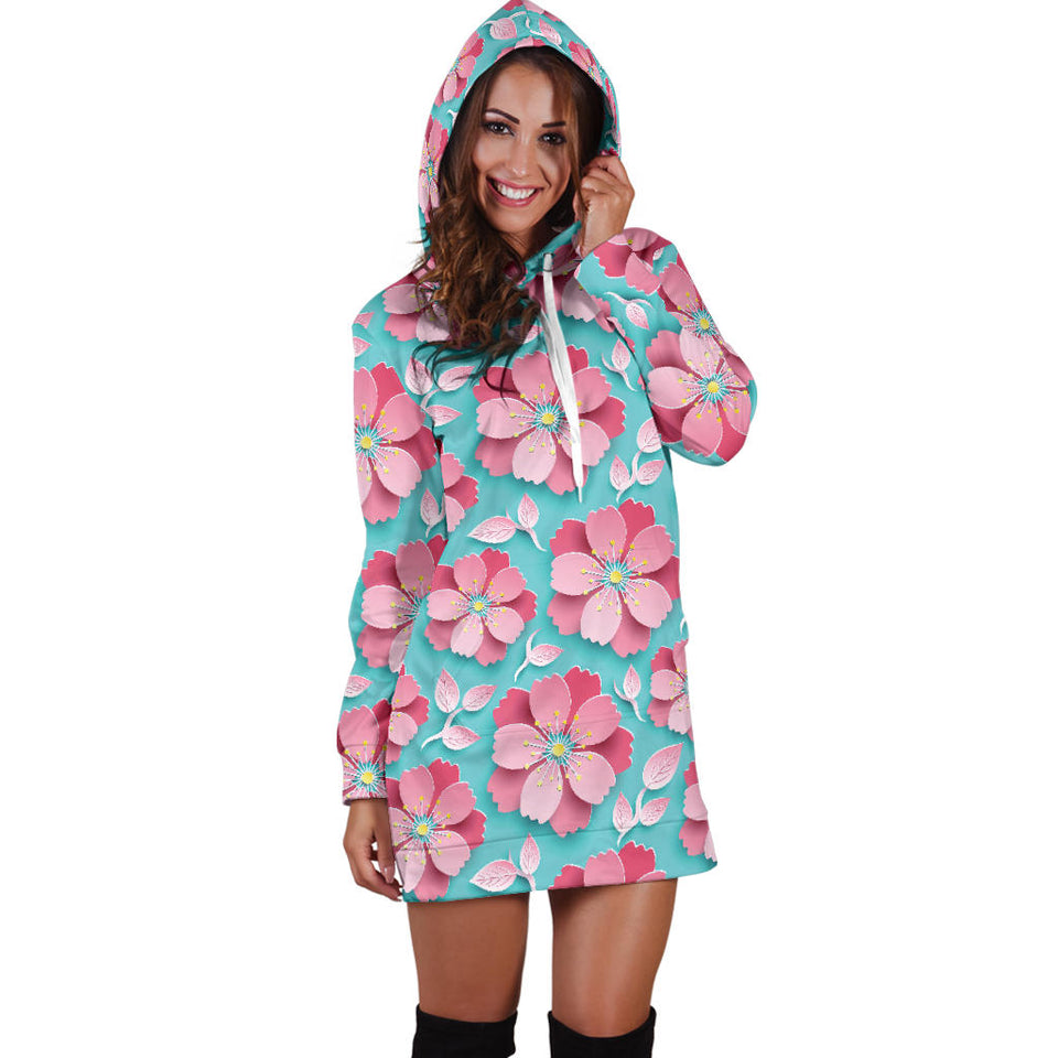 3D Sakura Cherry Blossom Pattern Women'S Hoodie Dress