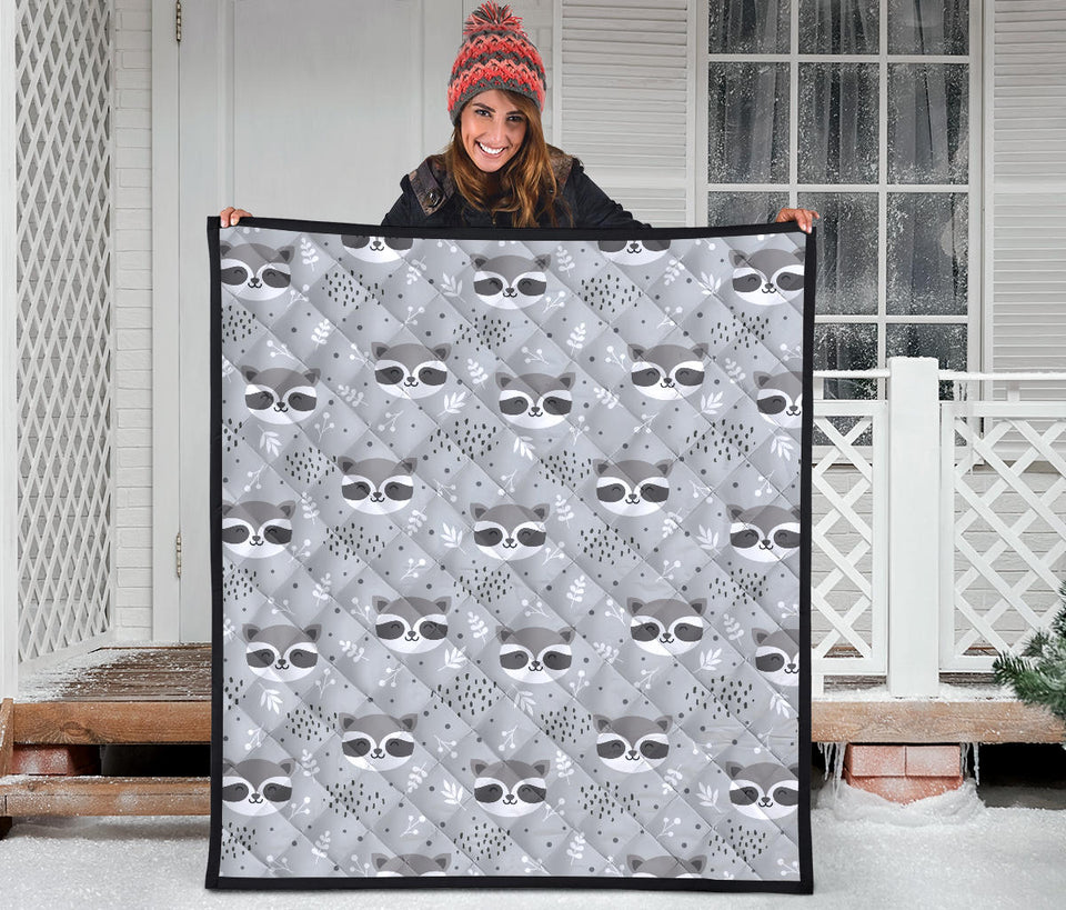 Cute Raccoons Leaves Dot Premium Quilt